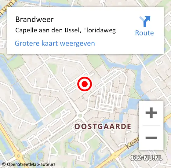 Locatie op kaart van de 112 melding: Brandweer Capelle aan den IJssel, Floridaweg op 21 juli 2023 15:03