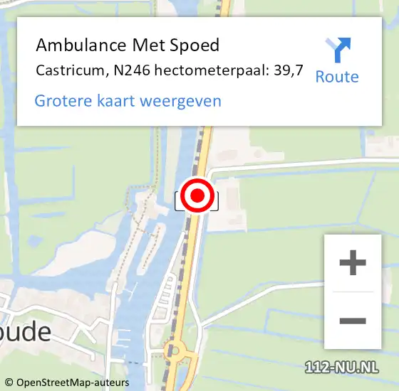 Locatie op kaart van de 112 melding: Ambulance Met Spoed Naar Castricum, N246 hectometerpaal: 39,7 op 21 juli 2023 15:16