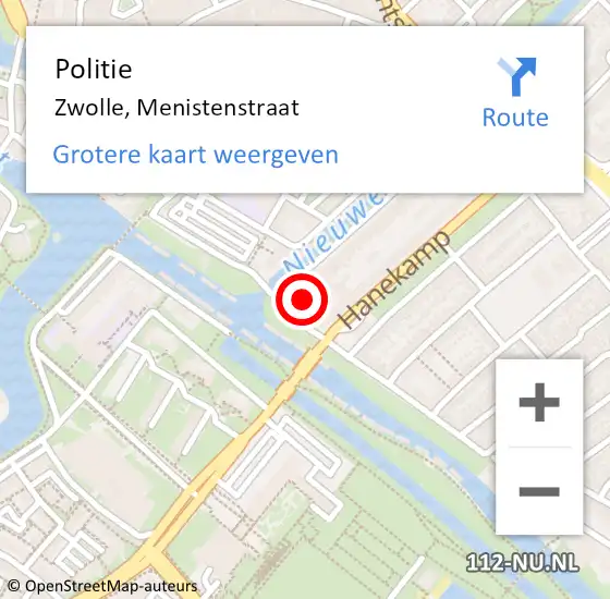 Locatie op kaart van de 112 melding: Politie Zwolle, Menistenstraat op 21 juli 2023 15:30