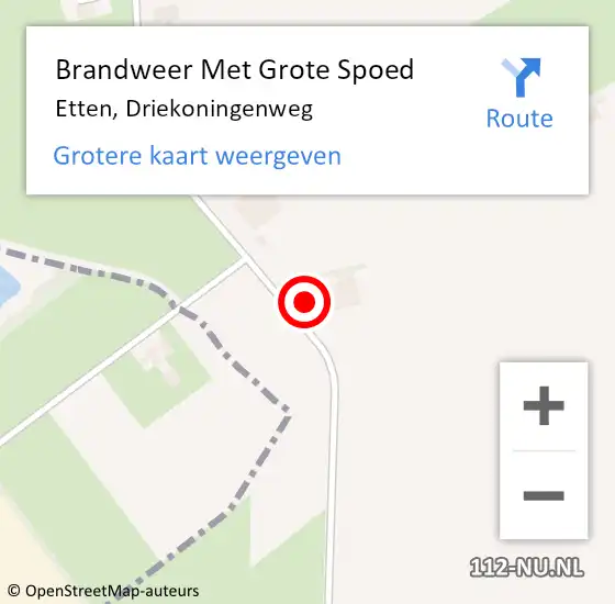 Locatie op kaart van de 112 melding: Brandweer Met Grote Spoed Naar Etten, Driekoningenweg op 21 juli 2023 16:09