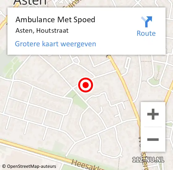 Locatie op kaart van de 112 melding: Ambulance Met Spoed Naar Asten, Houtstraat op 2 september 2014 13:25