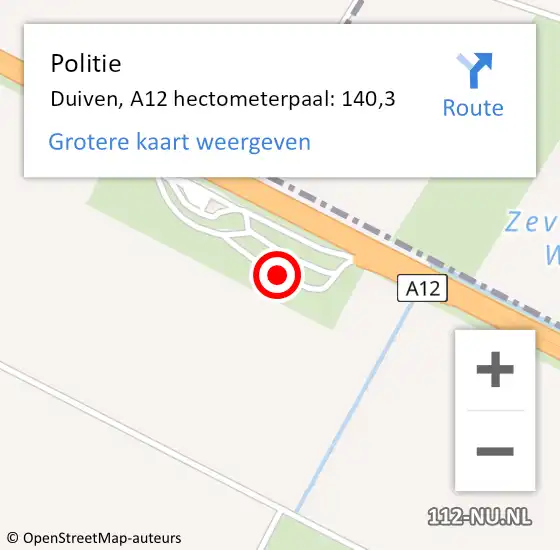 Locatie op kaart van de 112 melding: Politie Duiven, A12 hectometerpaal: 140,3 op 21 juli 2023 16:37