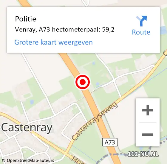 Locatie op kaart van de 112 melding: Politie Venray, A73 hectometerpaal: 59,2 op 21 juli 2023 16:46