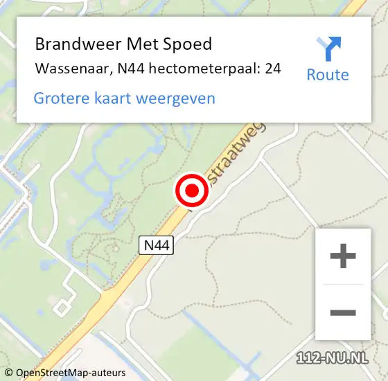 Locatie op kaart van de 112 melding: Brandweer Met Spoed Naar Wassenaar, N44 hectometerpaal: 24 op 21 juli 2023 16:56