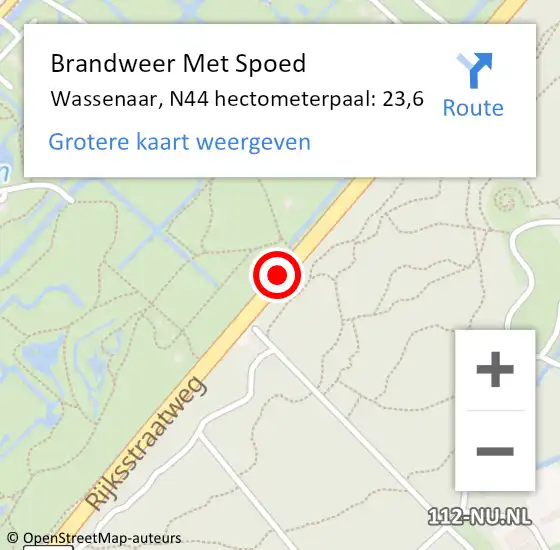 Locatie op kaart van de 112 melding: Brandweer Met Spoed Naar Wassenaar, N44 hectometerpaal: 23,6 op 21 juli 2023 17:02