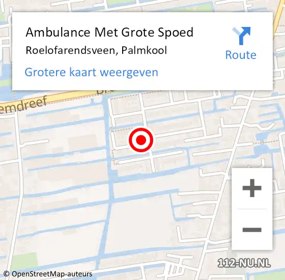 Locatie op kaart van de 112 melding: Ambulance Met Grote Spoed Naar Roelofarendsveen, Palmkool op 21 juli 2023 17:20