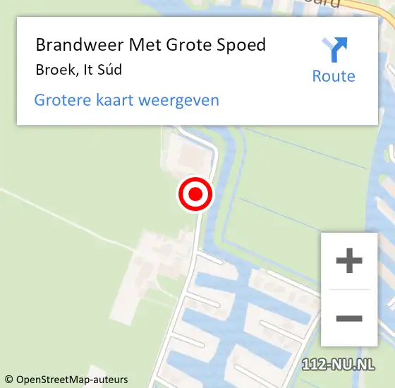 Locatie op kaart van de 112 melding: Brandweer Met Grote Spoed Naar Broek, It Súd op 21 juli 2023 17:34