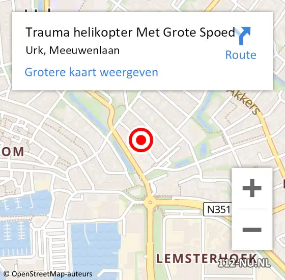 Locatie op kaart van de 112 melding: Trauma helikopter Met Grote Spoed Naar Urk, Meeuwenlaan op 21 juli 2023 17:56