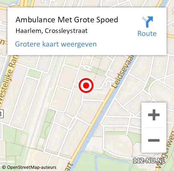 Locatie op kaart van de 112 melding: Ambulance Met Grote Spoed Naar Haarlem, Crossleystraat op 21 juli 2023 18:01