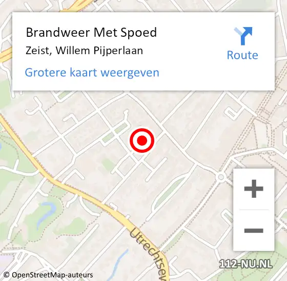 Locatie op kaart van de 112 melding: Brandweer Met Spoed Naar Zeist, Willem Pijperlaan op 21 juli 2023 18:25