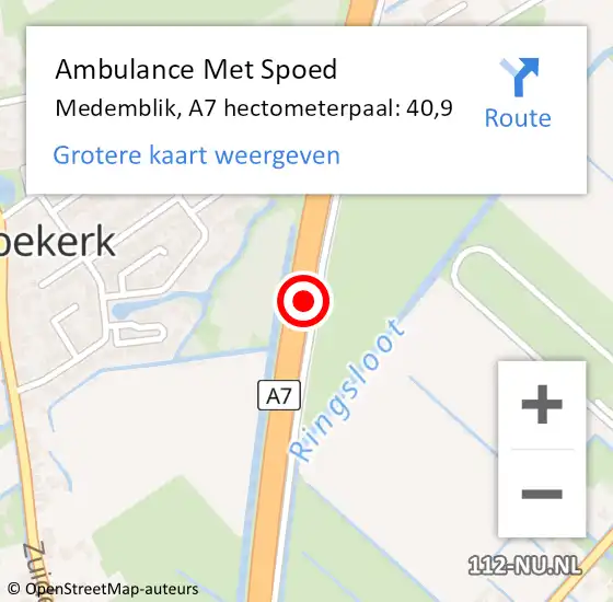 Locatie op kaart van de 112 melding: Ambulance Met Spoed Naar Medemblik, A7 hectometerpaal: 40,9 op 21 juli 2023 20:24