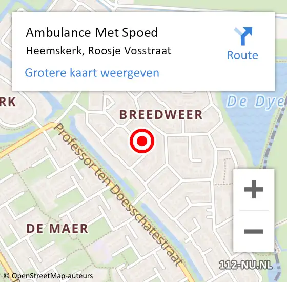 Locatie op kaart van de 112 melding: Ambulance Met Spoed Naar Heemskerk, Roosje Vosstraat op 21 juli 2023 20:35