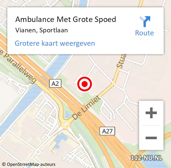 Locatie op kaart van de 112 melding: Ambulance Met Grote Spoed Naar Vianen, Sportlaan op 2 september 2014 13:46