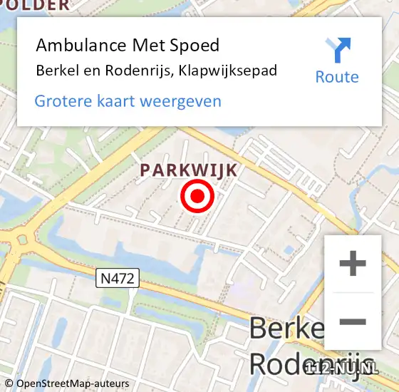 Locatie op kaart van de 112 melding: Ambulance Met Spoed Naar Berkel en Rodenrijs, Klapwijksepad op 21 juli 2023 21:12