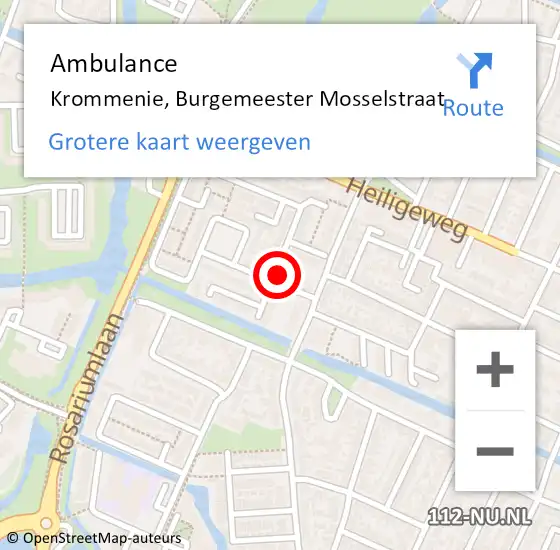 Locatie op kaart van de 112 melding: Ambulance Krommenie, Burgemeester Mosselstraat op 21 juli 2023 21:25