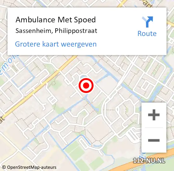 Locatie op kaart van de 112 melding: Ambulance Met Spoed Naar Sassenheim, Philippostraat op 21 juli 2023 21:27