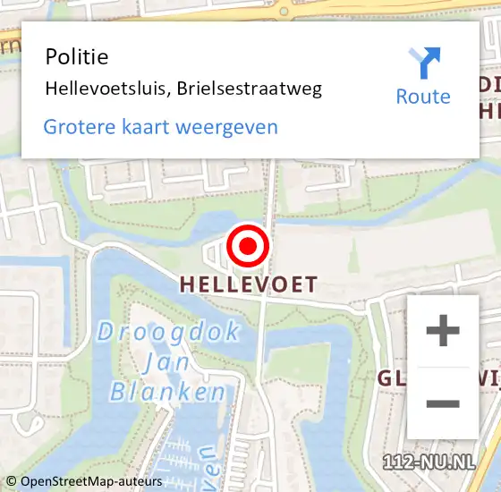 Locatie op kaart van de 112 melding: Politie Hellevoetsluis, Brielsestraatweg op 21 juli 2023 21:32