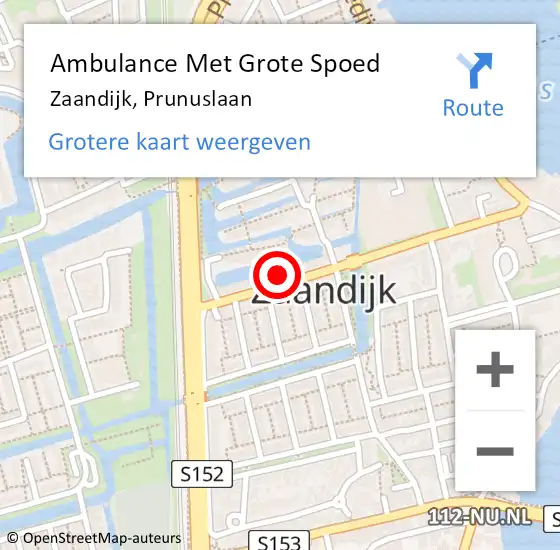 Locatie op kaart van de 112 melding: Ambulance Met Grote Spoed Naar Zaandijk, Prunuslaan op 21 juli 2023 22:18