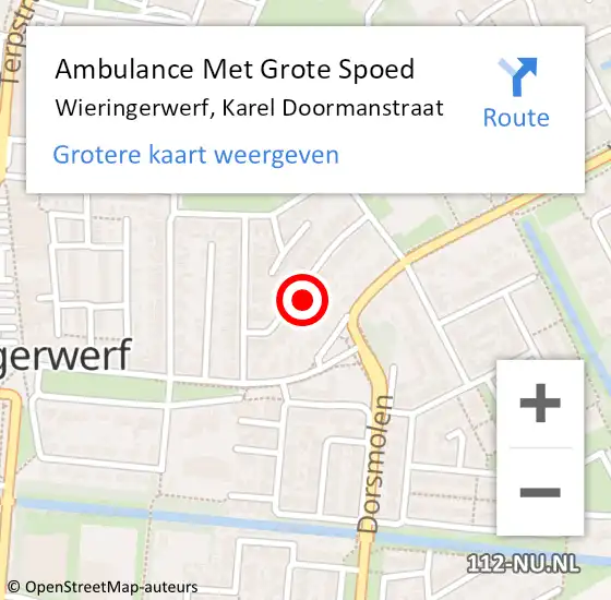 Locatie op kaart van de 112 melding: Ambulance Met Grote Spoed Naar Wieringerwerf, Karel Doormanstraat op 21 juli 2023 22:28