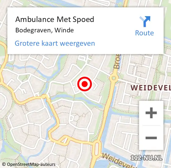Locatie op kaart van de 112 melding: Ambulance Met Spoed Naar Bodegraven, Winde op 2 september 2014 13:55
