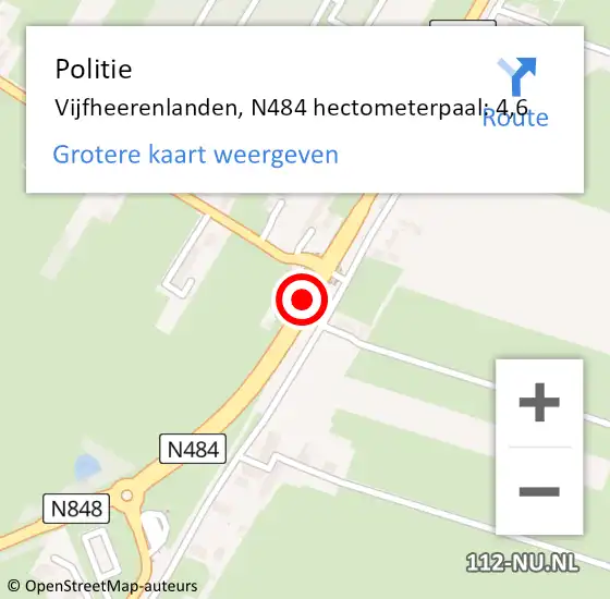 Locatie op kaart van de 112 melding: Politie Vijfheerenlanden, N484 hectometerpaal: 4,6 op 21 juli 2023 23:41