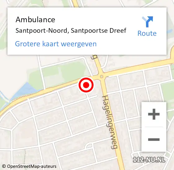 Locatie op kaart van de 112 melding: Ambulance Santpoort-Noord, Santpoortse Dreef op 21 juli 2023 23:52