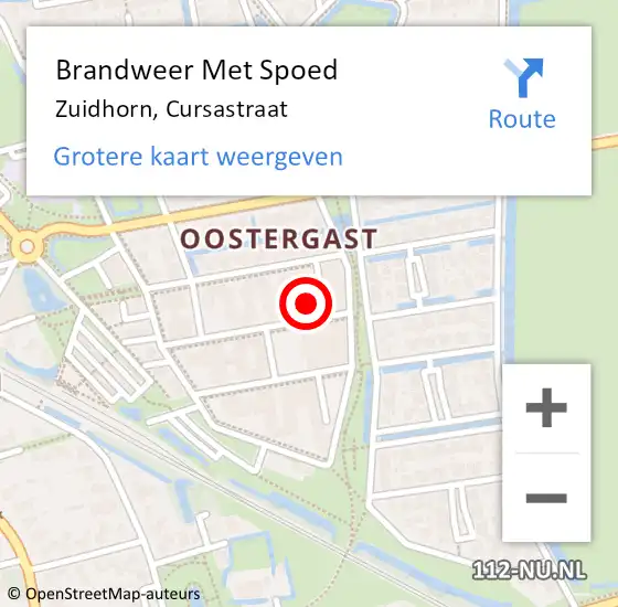 Locatie op kaart van de 112 melding: Brandweer Met Spoed Naar Zuidhorn, Cursastraat op 21 juli 2023 23:54