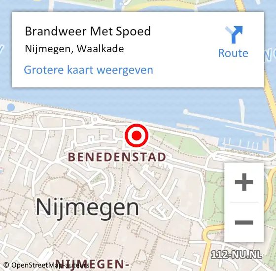 Locatie op kaart van de 112 melding: Brandweer Met Spoed Naar Nijmegen, Waalkade op 21 juli 2023 23:58