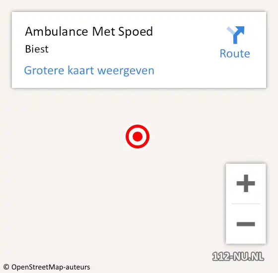 Locatie op kaart van de 112 melding: Ambulance Met Spoed Naar Biest op 22 juli 2023 00:07