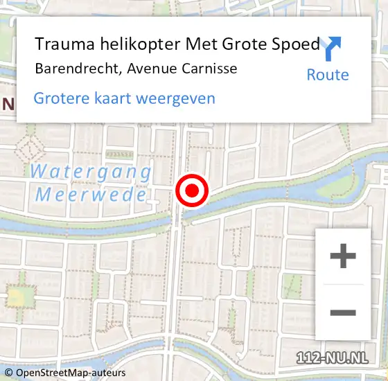 Locatie op kaart van de 112 melding: Trauma helikopter Met Grote Spoed Naar Barendrecht, Avenue Carnisse op 22 juli 2023 00:50