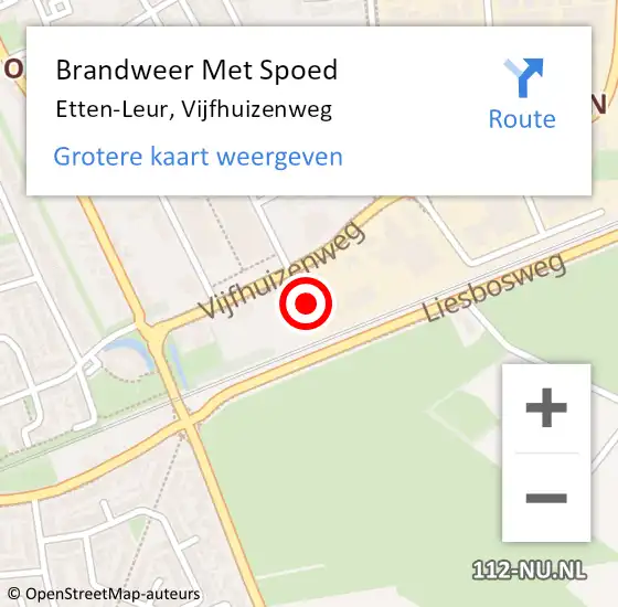 Locatie op kaart van de 112 melding: Brandweer Met Spoed Naar Etten-Leur, Vijfhuizenweg op 22 juli 2023 00:55