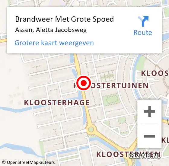 Locatie op kaart van de 112 melding: Brandweer Met Grote Spoed Naar Assen, Aletta Jacobsweg op 22 juli 2023 01:25