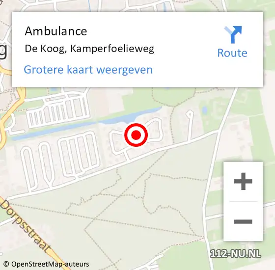 Locatie op kaart van de 112 melding: Ambulance De Koog, Kamperfoelieweg op 22 juli 2023 01:42