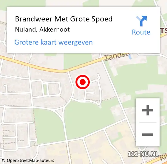 Locatie op kaart van de 112 melding: Brandweer Met Grote Spoed Naar Nuland, Akkernoot op 22 juli 2023 02:37