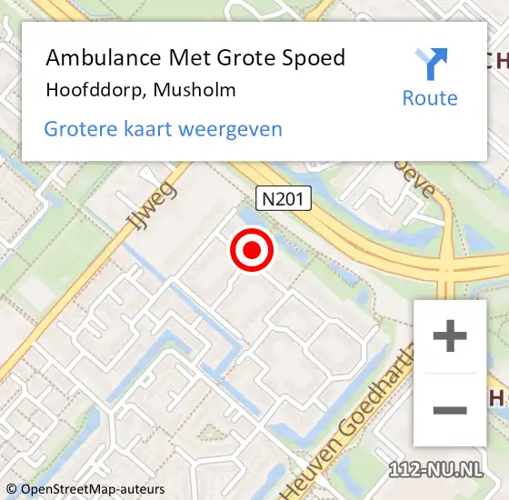 Locatie op kaart van de 112 melding: Ambulance Met Grote Spoed Naar Hoofddorp, Musholm op 22 juli 2023 03:42