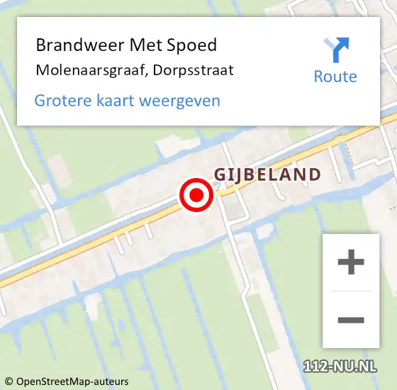 Locatie op kaart van de 112 melding: Brandweer Met Spoed Naar Molenaarsgraaf, Dorpsstraat op 13 oktober 2013 12:33