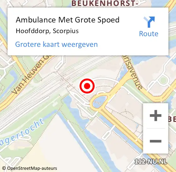 Locatie op kaart van de 112 melding: Ambulance Met Grote Spoed Naar Hoofddorp, Scorpius op 22 juli 2023 08:47