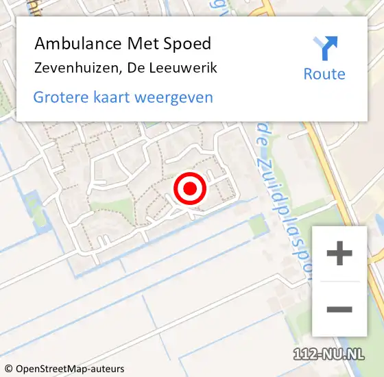 Locatie op kaart van de 112 melding: Ambulance Met Spoed Naar Zevenhuizen, De Leeuwerik op 22 juli 2023 08:59