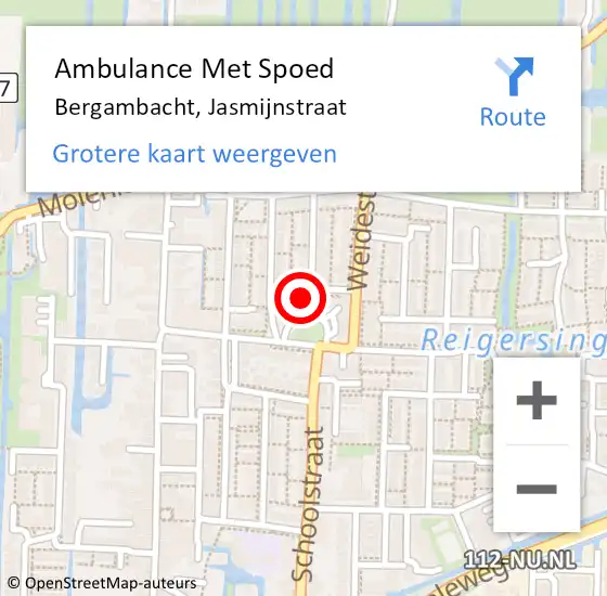 Locatie op kaart van de 112 melding: Ambulance Met Spoed Naar Bergambacht, Jasmijnstraat op 22 juli 2023 09:06