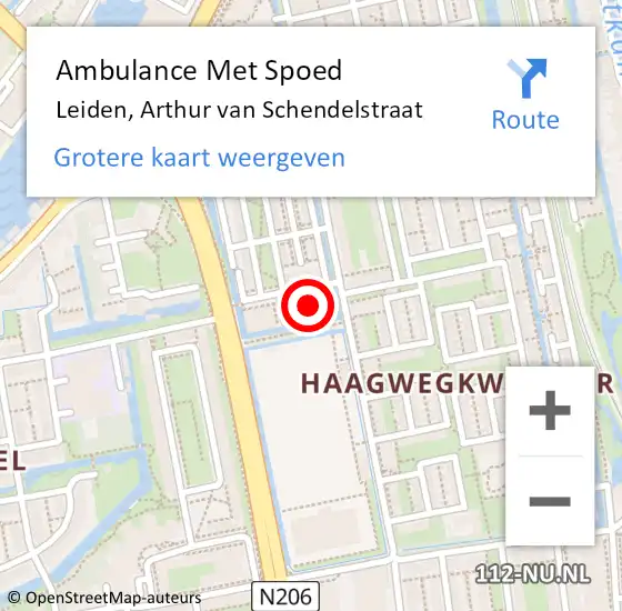Locatie op kaart van de 112 melding: Ambulance Met Spoed Naar Leiden, Arthur van Schendelstraat op 22 juli 2023 09:16