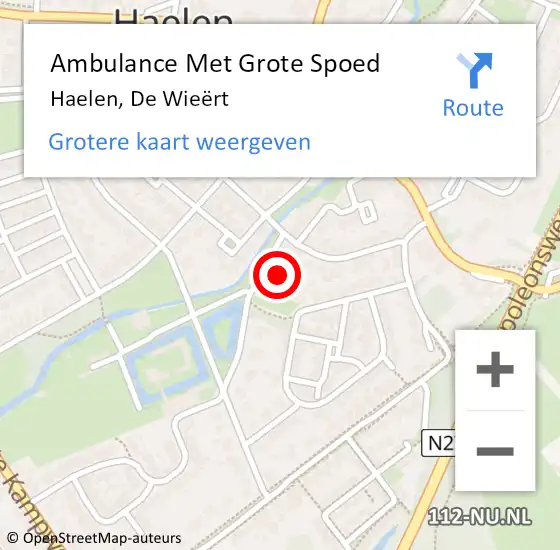 Locatie op kaart van de 112 melding: Ambulance Met Grote Spoed Naar Haelen, De Wieërt op 22 juli 2023 09:31