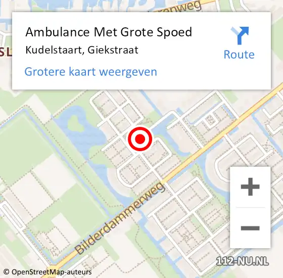 Locatie op kaart van de 112 melding: Ambulance Met Grote Spoed Naar Kudelstaart, Giekstraat op 22 juli 2023 09:31