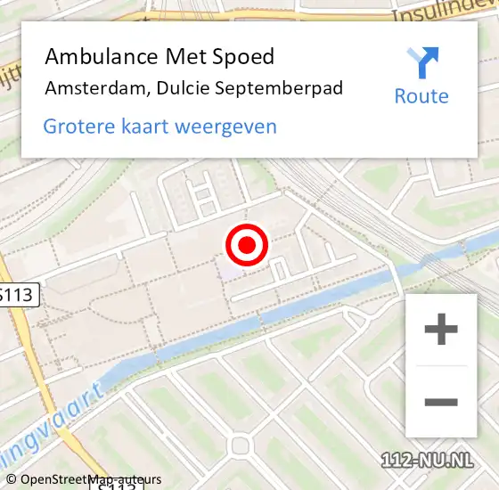 Locatie op kaart van de 112 melding: Ambulance Met Spoed Naar Amsterdam, Dulcie Septemberpad op 22 juli 2023 10:34