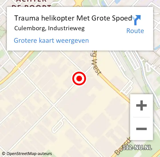Locatie op kaart van de 112 melding: Trauma helikopter Met Grote Spoed Naar Culemborg, Industrieweg op 22 juli 2023 10:37