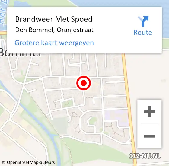 Locatie op kaart van de 112 melding: Brandweer Met Spoed Naar Den Bommel, Oranjestraat op 22 juli 2023 10:43