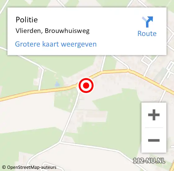 Locatie op kaart van de 112 melding: Politie Vlierden, Brouwhuisweg op 22 juli 2023 10:47