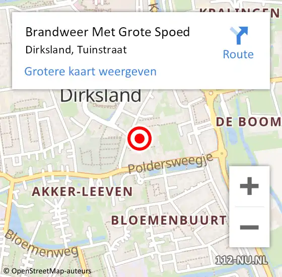 Locatie op kaart van de 112 melding: Brandweer Met Grote Spoed Naar Dirksland, Tuinstraat op 13 oktober 2013 12:35