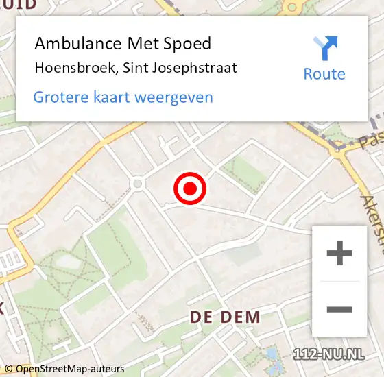 Locatie op kaart van de 112 melding: Ambulance Met Spoed Naar Hoensbroek, Sint Josephstraat op 2 september 2014 14:35