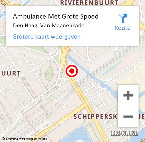 Locatie op kaart van de 112 melding: Ambulance Met Grote Spoed Naar Den Haag, Van Maanenkade op 22 juli 2023 11:37