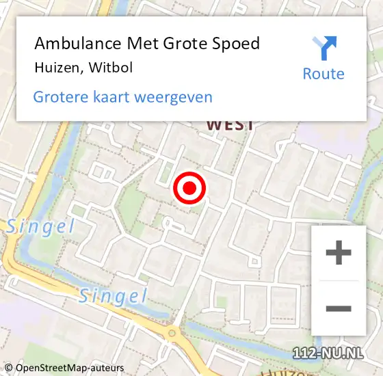 Locatie op kaart van de 112 melding: Ambulance Met Grote Spoed Naar Huizen, Witbol op 2 september 2014 14:40